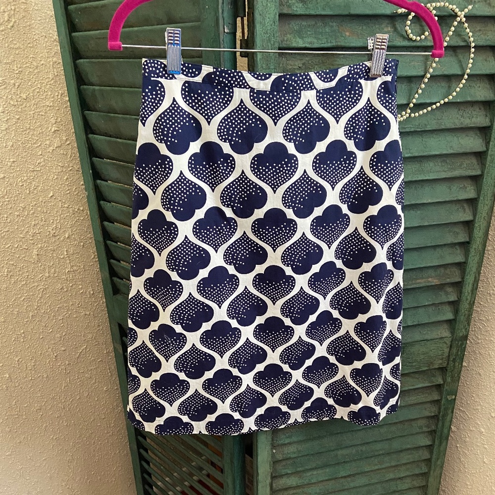 Boden lined cotton skirt, Navy/Ivory, size 2